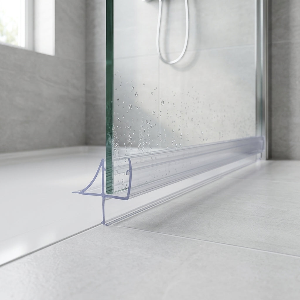 Shower screen seal installed on glass panel - Shower Screen Seal - Fits 4-6mm Glass - Fits 5mm to 10mm gaps