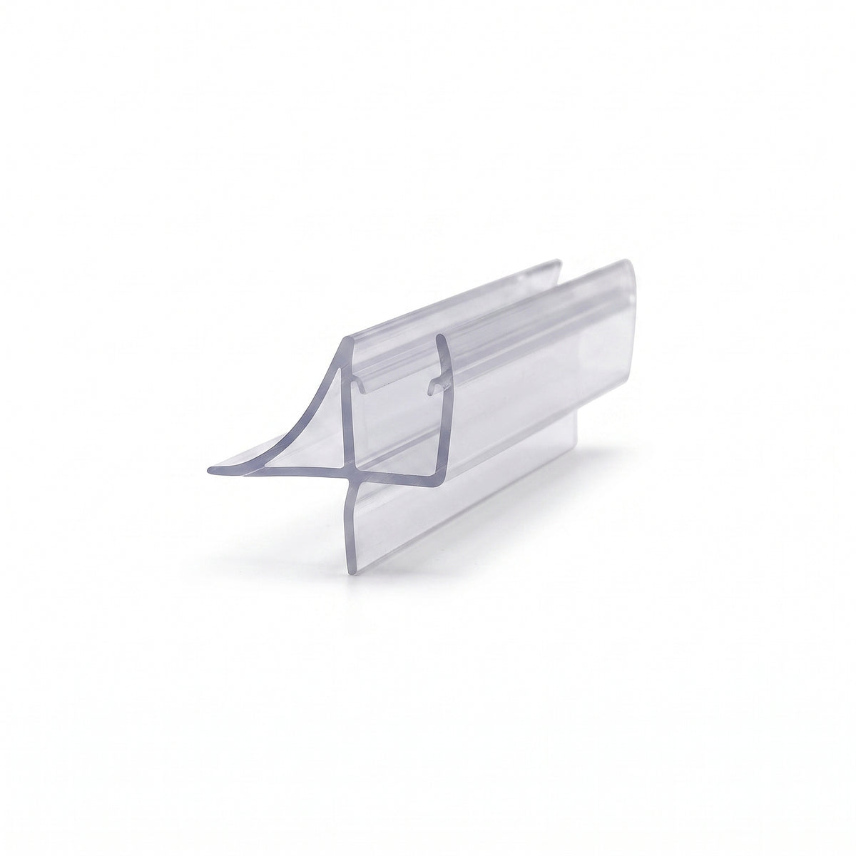 Clear seal offcut on white, glass channel with a swept wing fin and a short lower blade