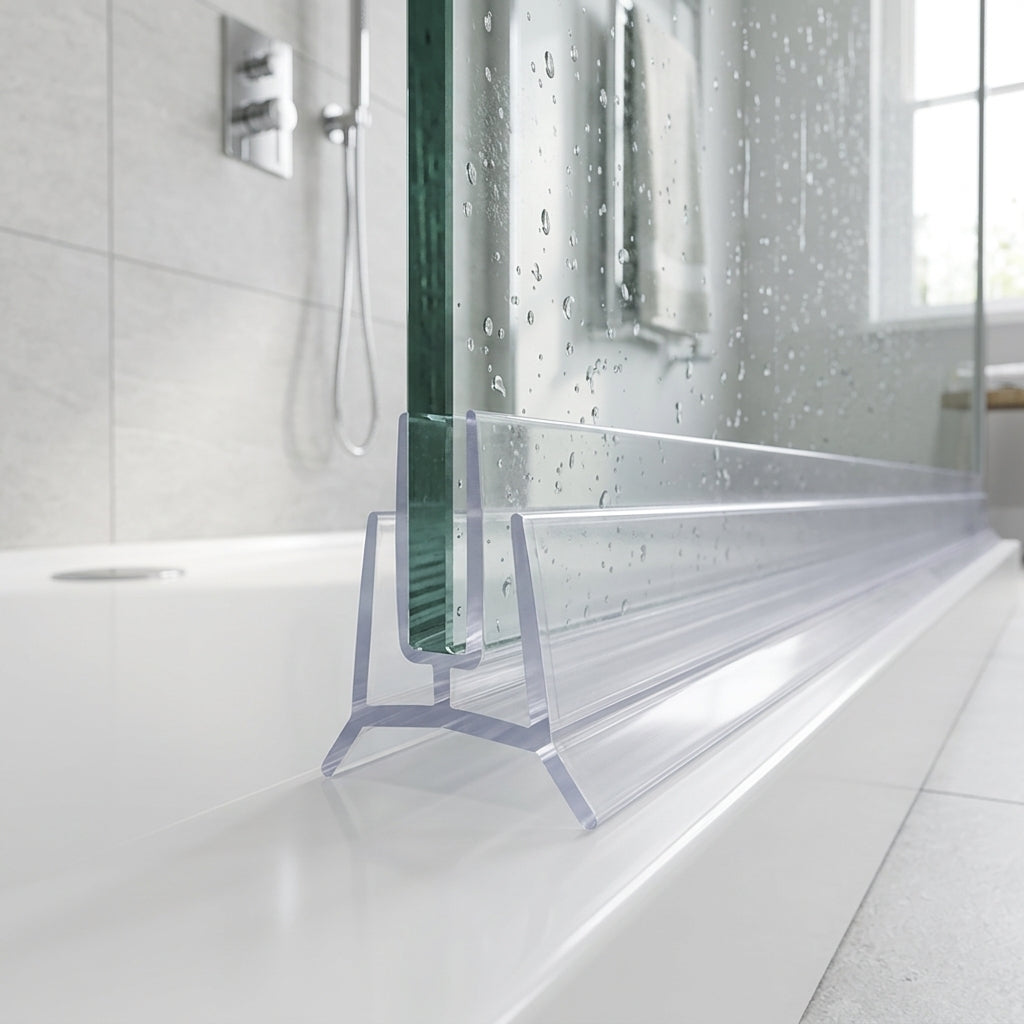 Shower screen seal installed on glass panel - Shower Screen Seal - Fits 4-6mm Glass - Fits 1mm to 3mm gaps