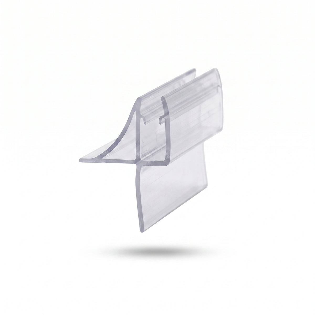 Clear seal offcut on white, glass channel with a sweeping wing fin above a long flat blade