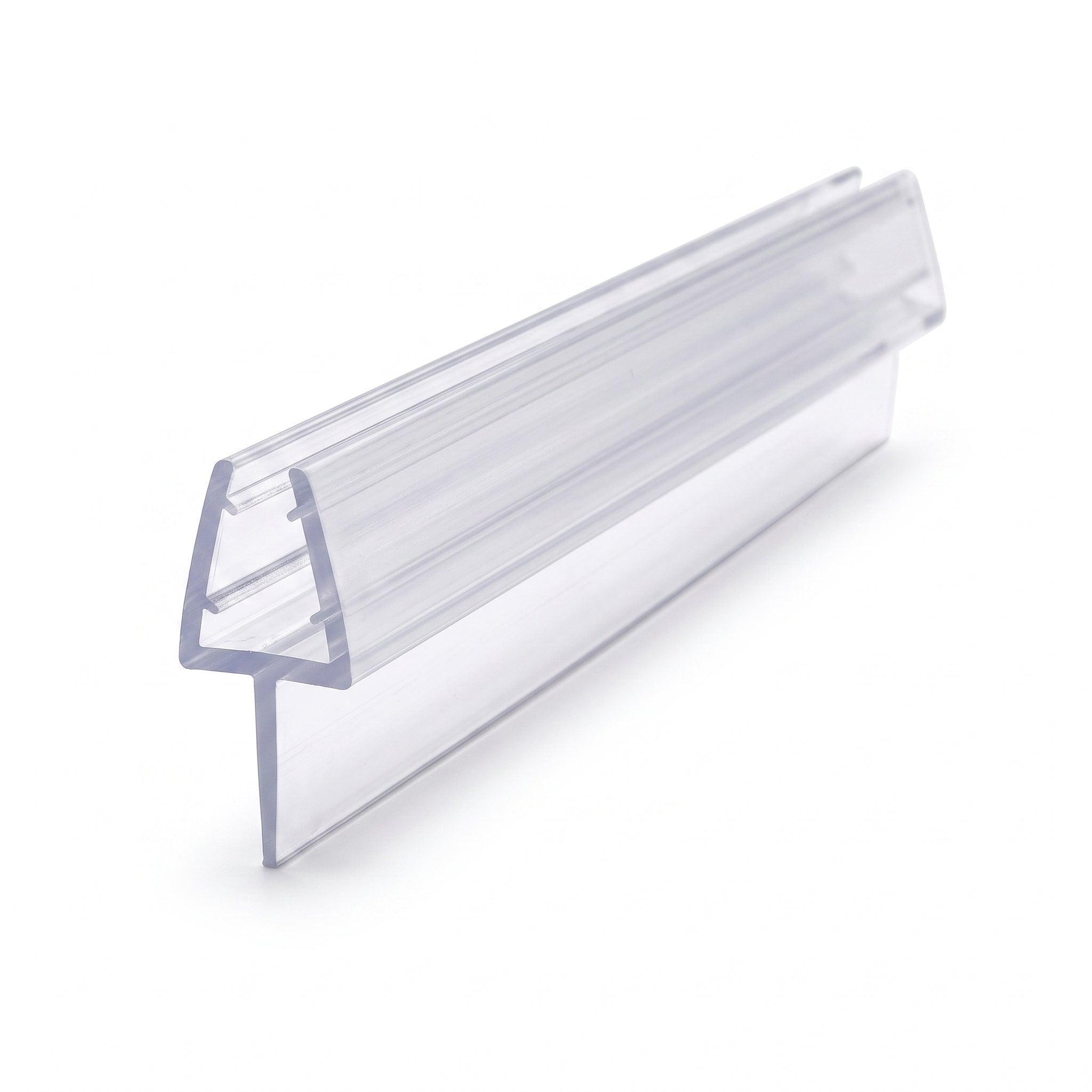 Tapered shower screen seal profile - 10mm U-channel for 4-6mm glass with fin tapering 25mm to 10mm over 900mm