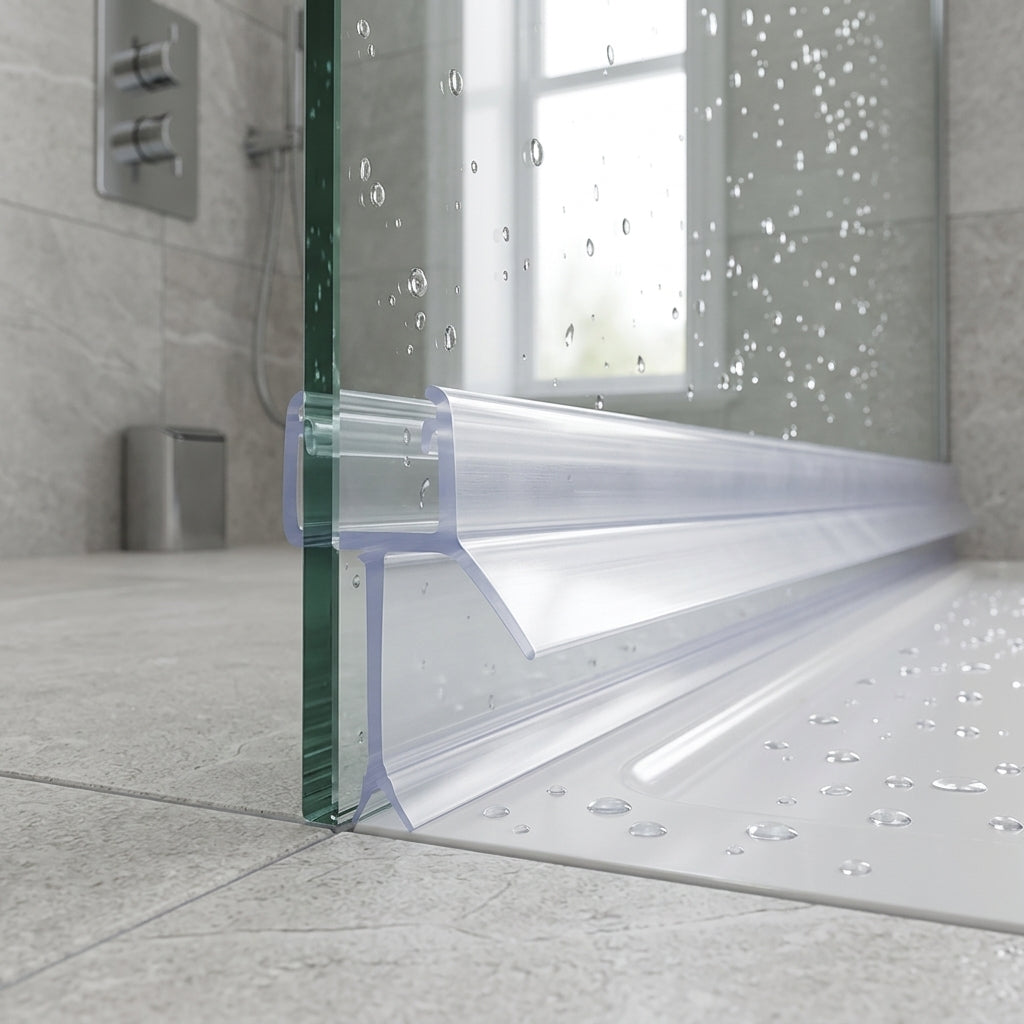Shower screen seal installed on glass panel - Shower Screen Seal - Fits 4-6mm Glass - Fits 7mm to 12mm gaps