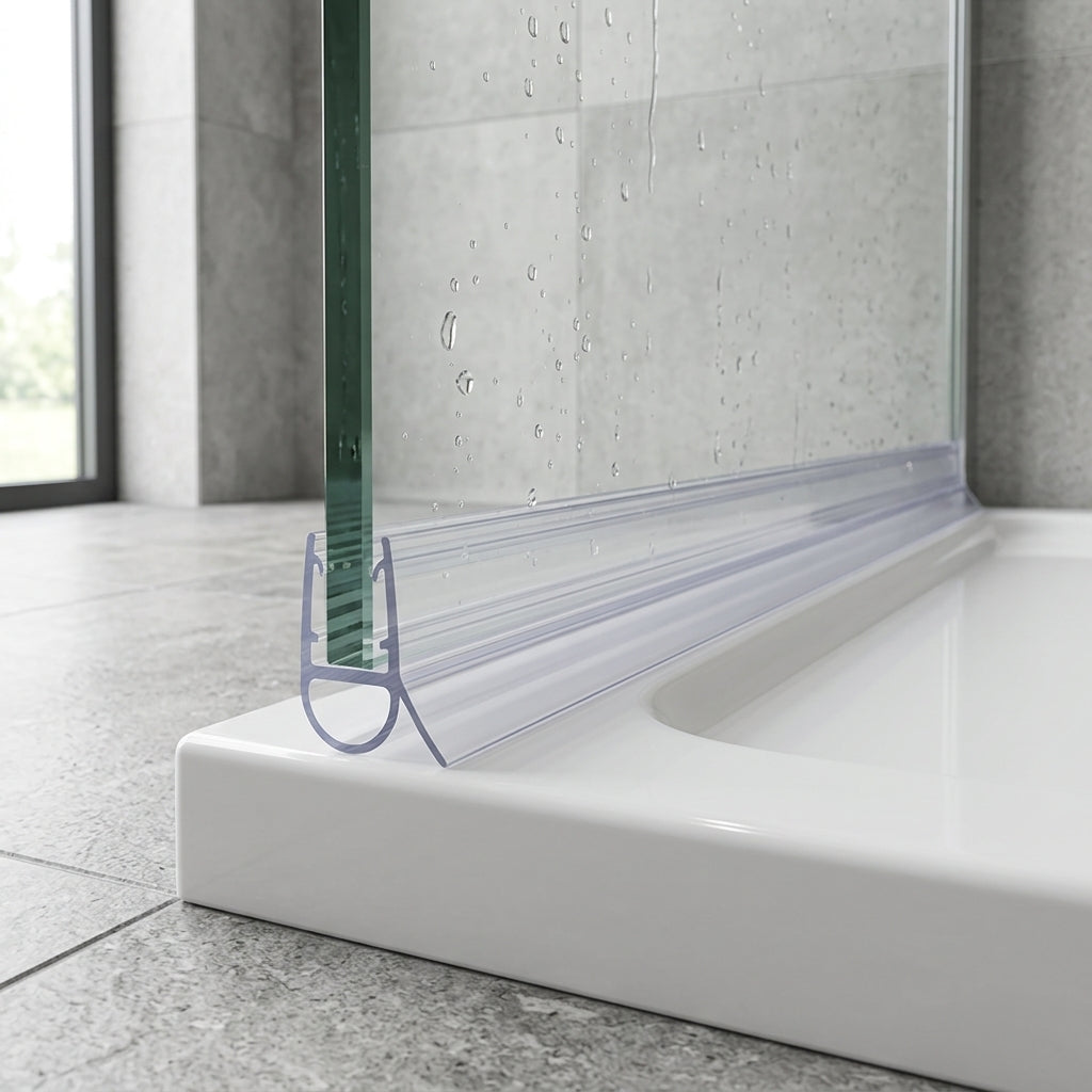 Shower screen seal installed on glass panel - Shower Screen Seal - Fits 6-8mm Glass - Fits 3mm to 7mm Gaps