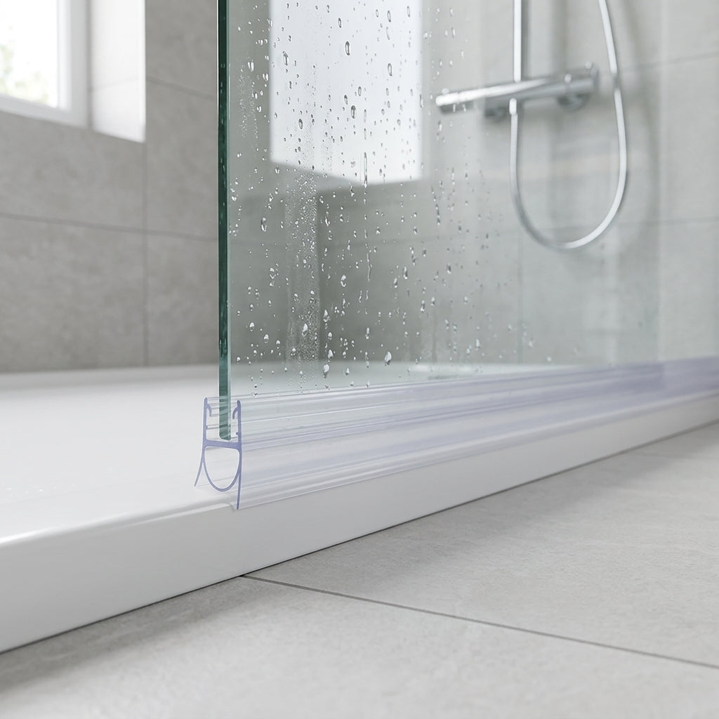 Shower screen seal installed on glass panel - Shower Screen Seal - Fits 6-8mm - Fits 5mm to 15mm gaps