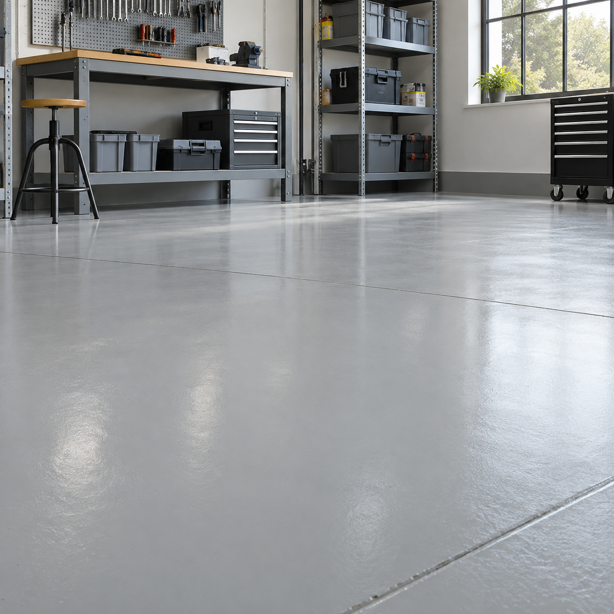Illustrative application scene: Water-Based Alkyd Floor Paint for Workshops & Concrete