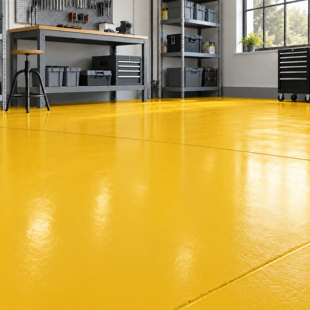 Construction Yellow illustrative application: Water-Based Alkyd Floor Paint for Workshops & Concrete