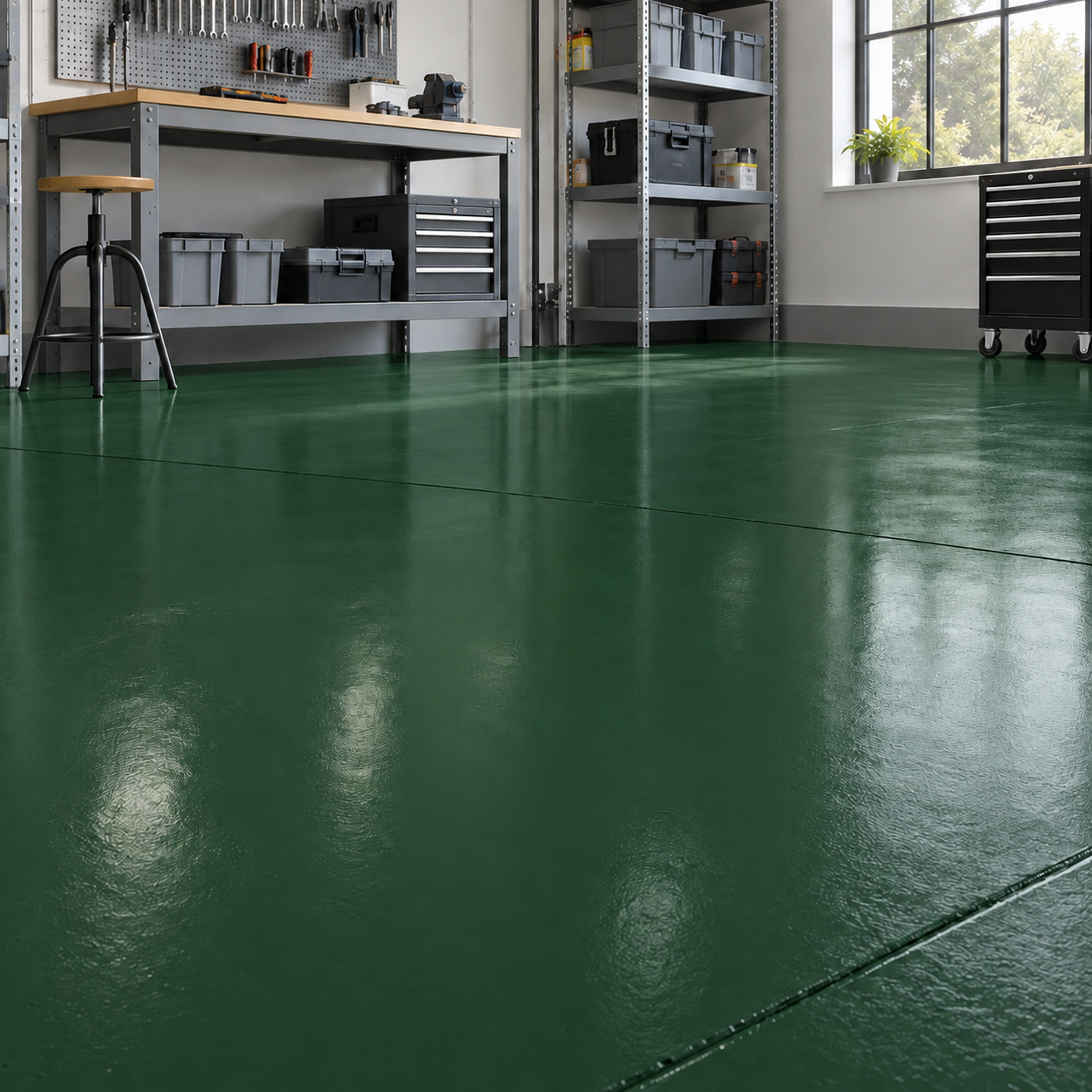 Dark Green illustrative application: Water-Based Alkyd Floor Paint for Workshops & Concrete