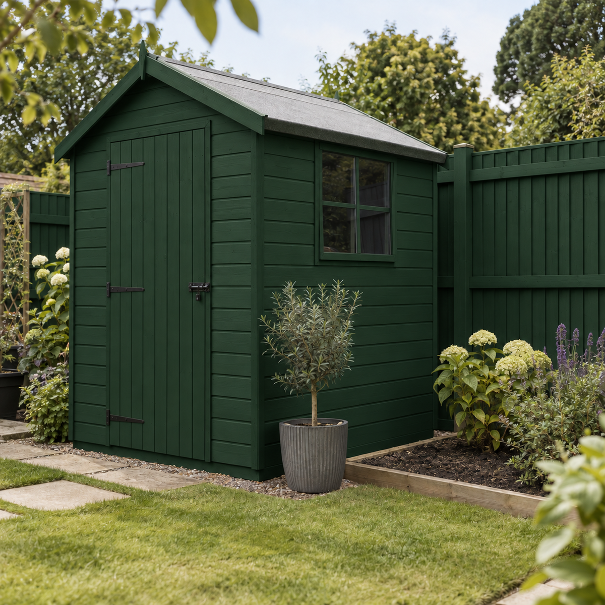 Dark Green illustrative application: Water-Based Shed & Fence Paint for Garden Timber