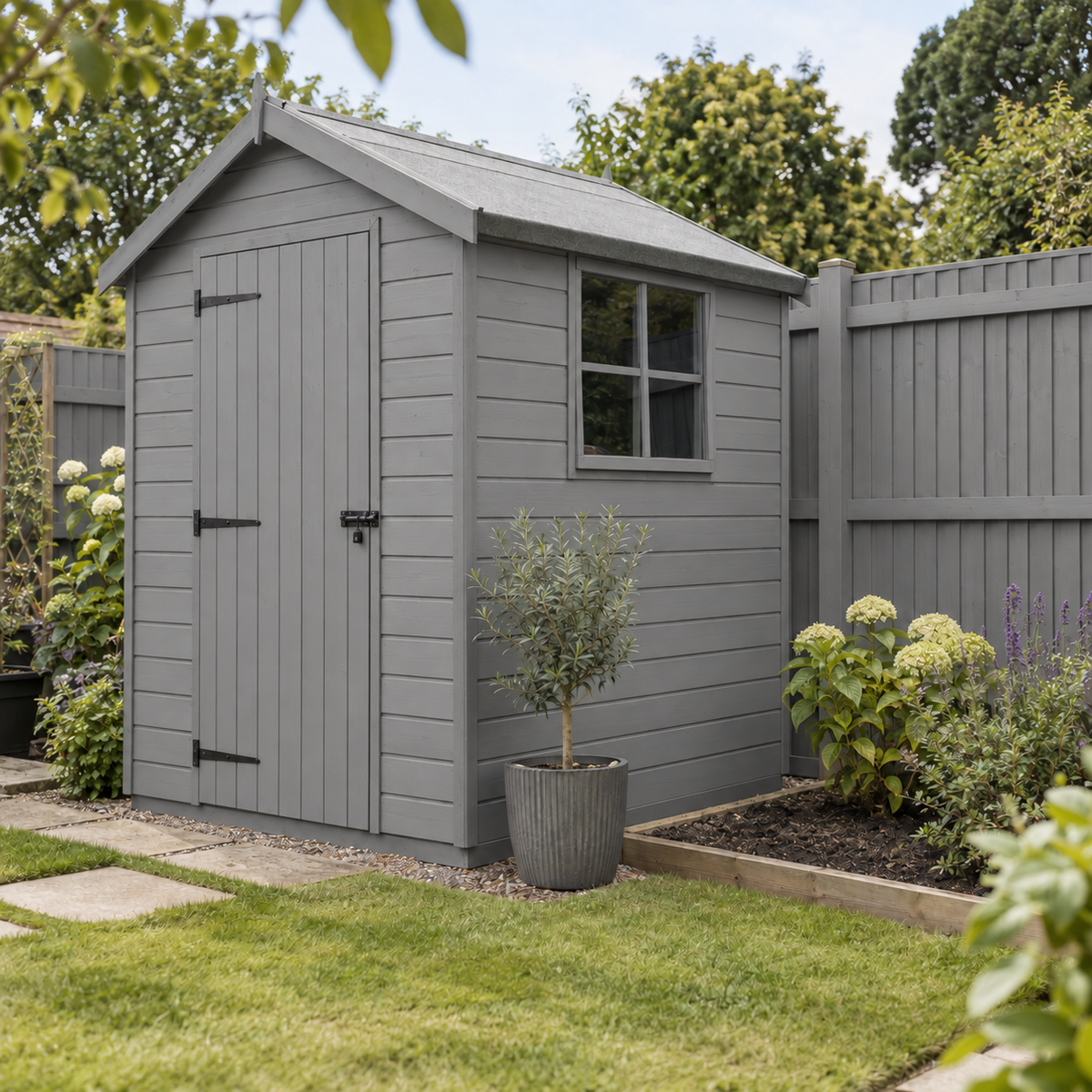 Mid Grey illustrative application: Water-Based Shed & Fence Paint for Garden Timber