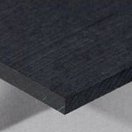 Corner of a black UHMWPE sheet on white, angled to show the cut edge and sheet thickness