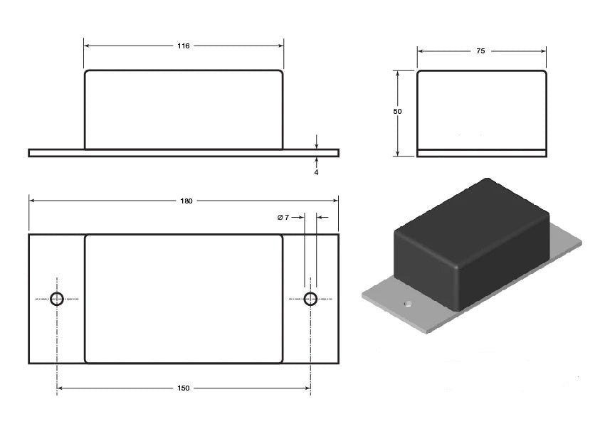 Rubber Tipper Block Pad - 180 x 75 x 50mm