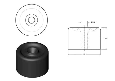 Cylindrical Rubber Buffer - 33 x 22mm