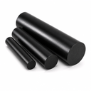 Three black nylon rods in stepped diameters stacked on white, all cut ends facing the camera