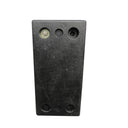 Black rubber dock bumper panel with two rows of three fixing holes, front-on view