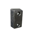 Upright black rubber dock bumper on white, seen from the right with two small bolts in recessed sockets