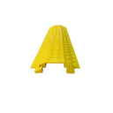 Yellow single-channel cable cover shown end-on, textured chevron top surface and open channel underneath