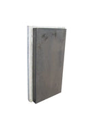 Dark rubber dock bumper panel mounted on a galvanised steel backing plate, angled view