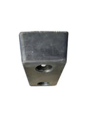 Grey-toned rubber dock bumper block angled on white, one large fixing hole above a smaller one
