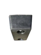 Grey-toned rubber dock bumper block angled on white, one large fixing hole above a smaller one