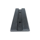 Black rubber dock bumper lengthwise on white, two fixing holes in a recessed centre channel between raised side wings