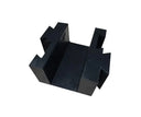Rear three-quarter view of the black centre block showing the open square channel and toothed side lugs