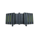 Symmetrical moulded cable ramp face-on, lime green strips down each ribbed wing, raised centre panel, two ball pegs