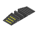 3D render of the hose protector, three yellow strips on the ribbed approach slope and a raised centre divider