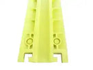 Cropped end view of the yellow protector, showing the two circular cable bores through the extrusion