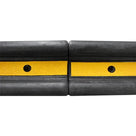 Two wall guard lengths butted end to end, close on the yellow stripe and two fixing holes