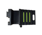 Plan view of the ramp portion, three lime green strips, oval carry slot and the open channel block alongside