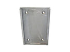 Galvanised steel dock bumper backing plate, front-on, four domed bolt heads set in its corners