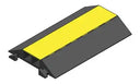3D render of a two-channel cable ramp with its yellow lid closed, angled view