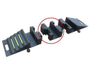 Assembled ramp run: two ribbed end sections with two centre blocks between, one block ringed in red