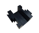 Angled view of the black moulded centre block with a deep single channel and castellated interlocking ends