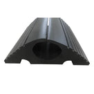 Close-up of the cut end, showing the large round cable bore inside the ribbed black rubber section