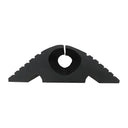 End profile of the black rubber protector, round central cable bore and a slit through the arched top