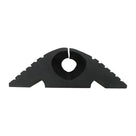 End profile of the black rubber protector, round central cable bore and a slit through the arched top
