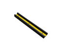 Single black rubber Double D wall guard length on white, yellow stripe with three fixing holes