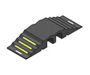 3D render of the two-channel protector, yellow strips on the ribbed slope and slotted handles at both ends