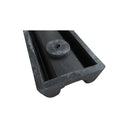 Close-up of the guard's hollow back channel with a moulded rubber boss around a central fixing hole