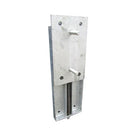 Galvanised steel backing plate with a threaded adjuster rod for mounting a dock bumper