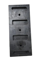 Black rubber dock bumper panel with recessed mounting slots and holes down its length