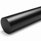 Matt black UHMWPE rod filling the frame on white, wide flat sawn end towards the lower left