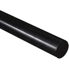 Plain black acetal rod filling the frame diagonally, glossy surface and rounded end, on white