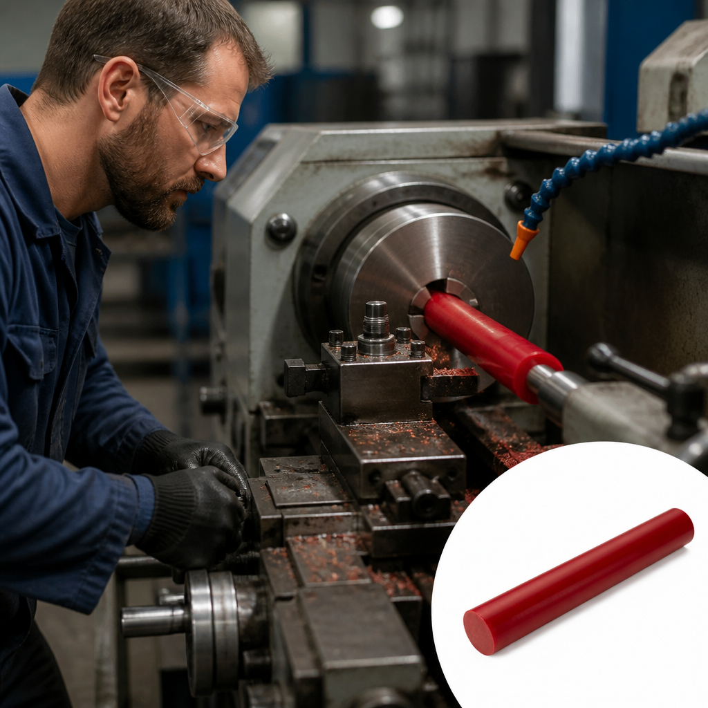 Polyurethane Red Rod 90A Shore for Various Applications 12.5mm to 61mm diameter - UK Engineering Plastics