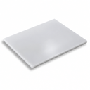Thin white polyethylene sheet lying flat on a plain white background, one corner slightly raised