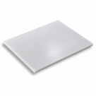 Thin white polyethylene sheet lying flat on a plain white background, one corner slightly raised