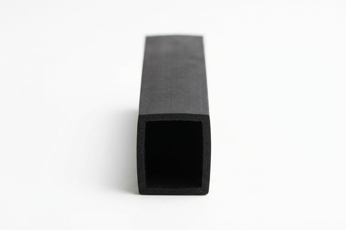 Rectangular rubber strip shown end-on, revealing its hollow square tube profile