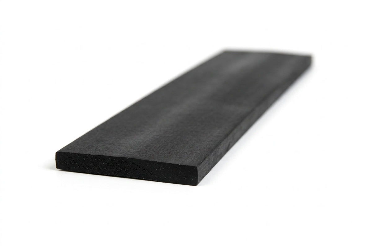 Rectangular rubber strip shown at an angle, wide flat smooth-finish profile