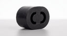 Black rubber tailpipe mounting block shown end-on, studio shot